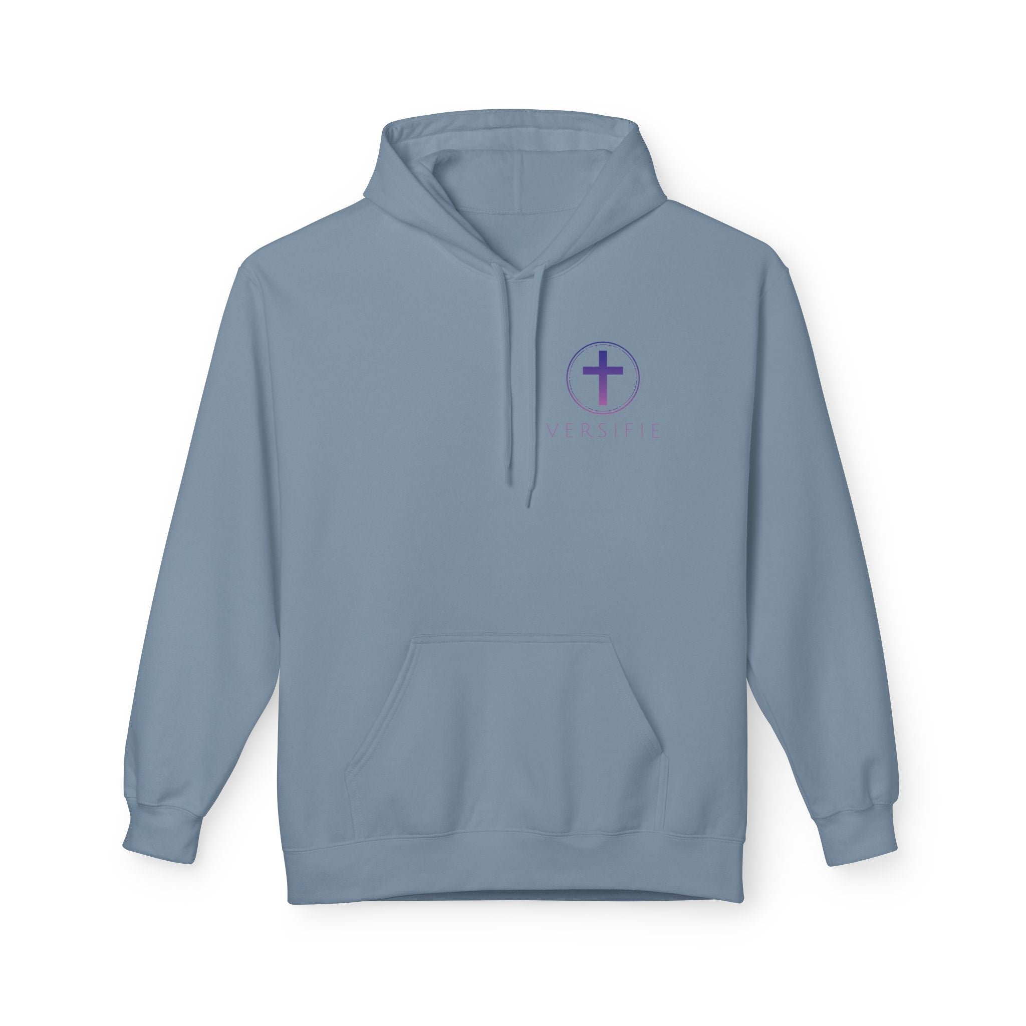 Christian Cross Hoodie with Gold Scripture Back — Faith-Based Religious Pullover